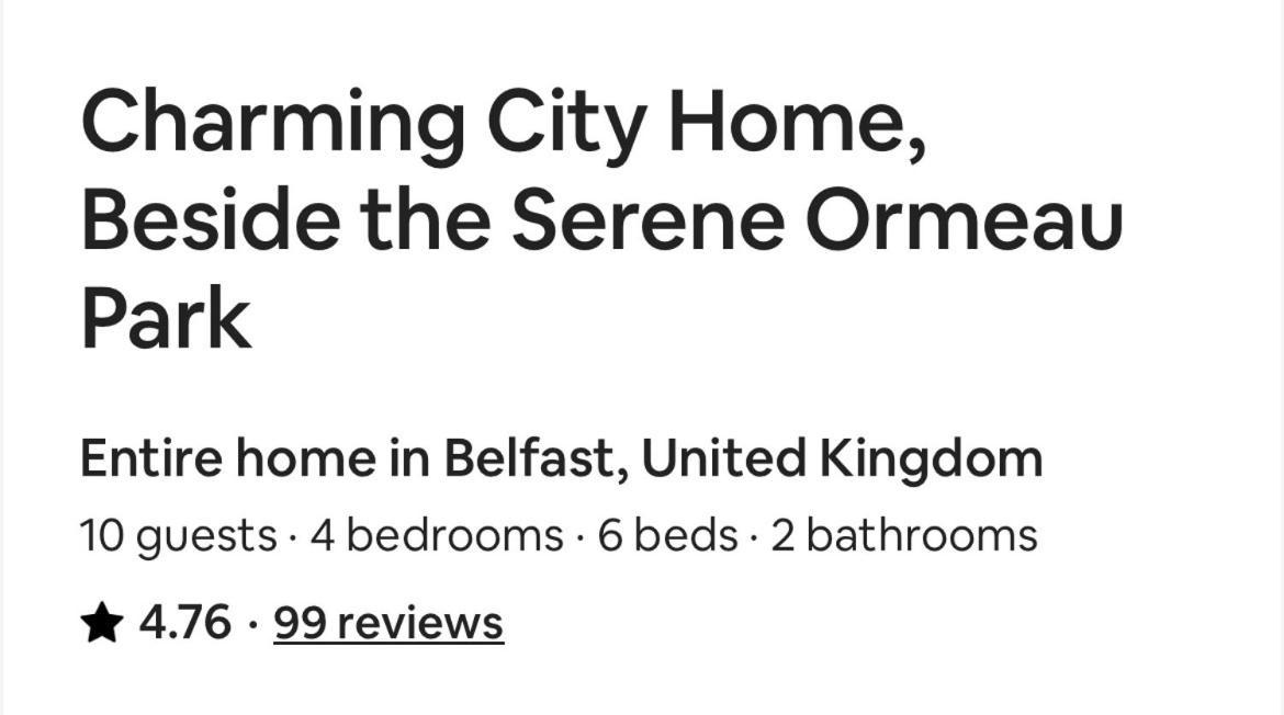 Charming City Home, Beside The Serene Ormeau Park Belfast Exterior foto